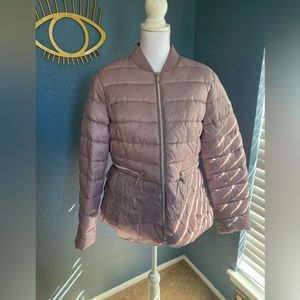 Tahari Mauve Dusty Rose Puffy Jacket with Ruffles and Pockets